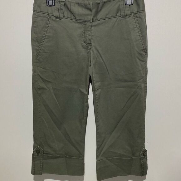 Express Women's Army Green Low Rise Cuffed Twill Cropped Capri Pants Size 0 - Picture 1 of 8